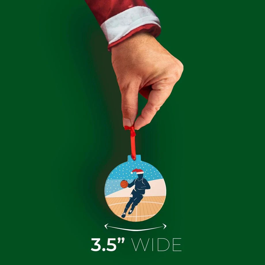 Basketball Round Ceramic Ornament - Guy Silhouette With Santa Hat 5 Basketball Round Ceramic Ornament - Guy Silhouette With Santa Hat - Image 3