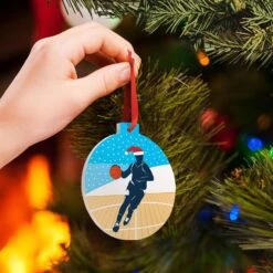 Basketball Round Ceramic Ornament - Guy Silhouette With Santa Hat 11 Basketball Round Ceramic Ornament - Guy Silhouette With Santa Hat -Sport Gift Store bk 02615 LS TREE