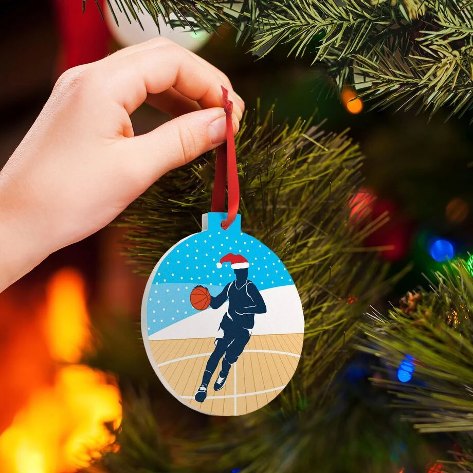 Basketball Round Ceramic Ornament - Guy Silhouette With Santa Hat 7 Basketball Round Ceramic Ornament - Guy Silhouette With Santa Hat - Image 5