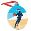 Basketball Round Ceramic Ornament - Guy Silhouette With Santa Hat -Sport Gift Store bk 02615 MAIN