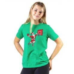 Basketball T-Shirt Short Sleeve - Slam Dunk Santa -Sport Gift Store bk 02652 GREEN GIRLS