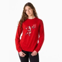 Basketball Tshirt Long Sleeve - Slam Dunk Santa -Sport Gift Store bk 02653 RED FEMALE