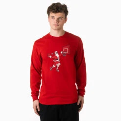 Basketball Tshirt Long Sleeve - Slam Dunk Santa -Sport Gift Store bk 02653 RED MALE