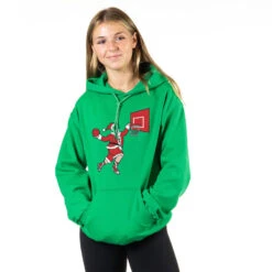 Basketball Hooded Sweatshirt - Slam Dunk Santa -Sport Gift Store bk 02658 GREEN GIRLS