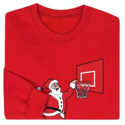 Basketball Crewneck Sweatshirt - Slam Dunk Santa -Sport Gift Store bk 02659 RED FOLD