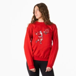 Basketball Crewneck Sweatshirt - Slam Dunk Santa -Sport Gift Store bk 02659 RED MODEL FEMALE