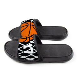 Basketball Repwell® Slide Sandals - Hoop And Ball -Sport Gift Store bk 02674 SIDE