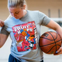 Basketball Short Sleeve T-Shirt - Fruit Hoops -Sport Gift Store bk 02685 GRAY FEMALE LIFESTYLE