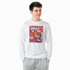 Basketball Long Sleeve Performance Tee - Fruit Hoops -Sport Gift Store bk 02689 WHITE MALE