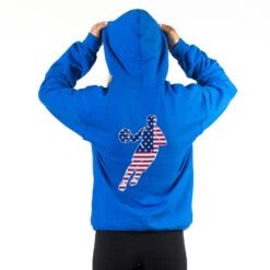 Basketball Hooded Sweatshirt - Basketball Stars And Stripes Player (Back Design) -Sport Gift Store bk 02754 ROYAL FEMALE BACK