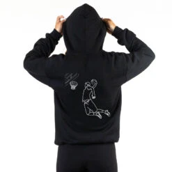 Basketball Hooded Sweatshirt - Basketball Player Sketch (Back Design) -Sport Gift Store bk 02756 BLACK FEMALE BACK