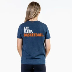 Basketball Short Sleeve T-Shirt - Eat. Sleep. Basketball. (Back Design) -Sport Gift Store bk 02758 NAVY FEMALE BACK