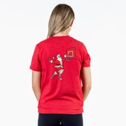 Basketball Short Sleeve T-Shirt - Slam Dunk Santa (Back Design) -Sport Gift Store bk 02759 RED FEMALE BACK