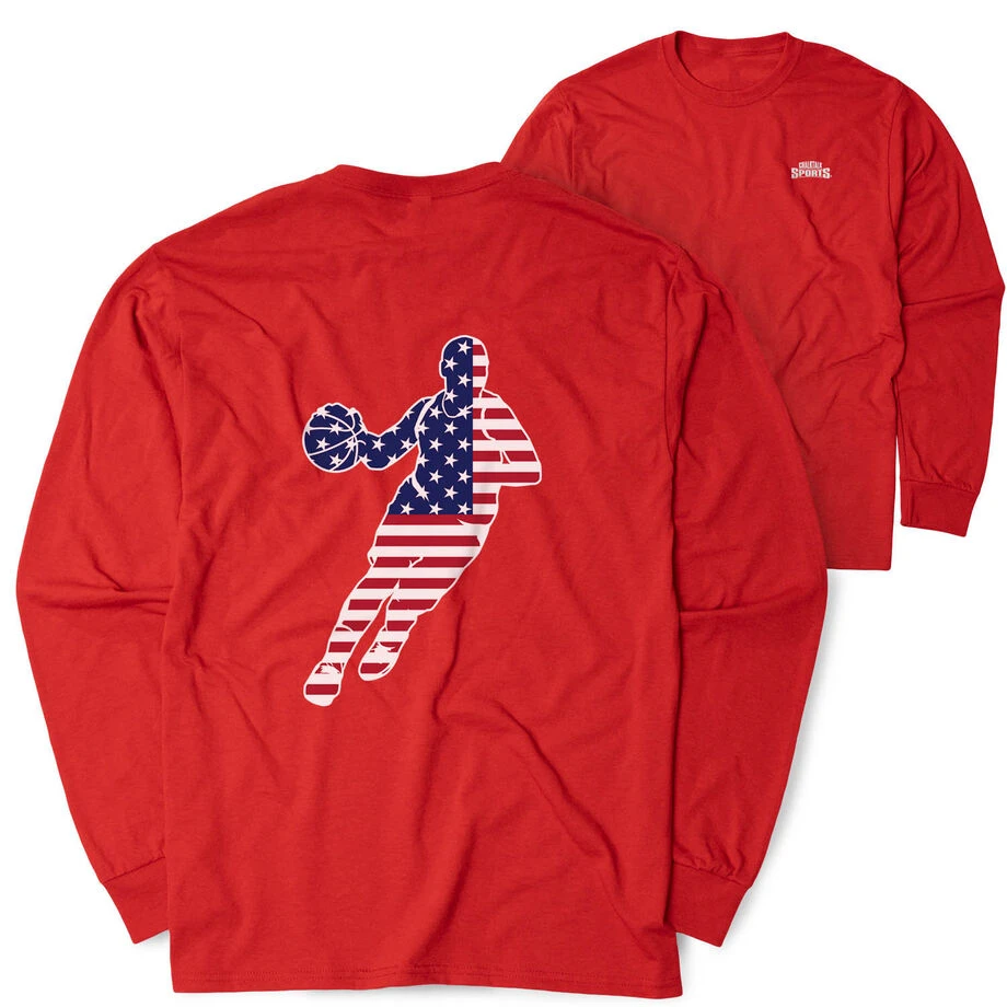 Basketball Tshirt Long Sleeve - Basketball Stars And Stripes Player (Back Design) 3 Basketball Tshirt Long Sleeve - Basketball Stars And Stripes Player (Back Design)