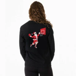 Basketball Tshirt Long Sleeve - Slam Dunk Santa (Back Design) -Sport Gift Store bk 02780 BLACK FEMALE