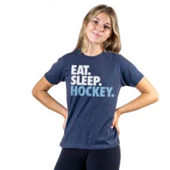 Hockey Short Sleeve T-Shirt - Eat. Sleep. Hockey. 12 Hockey Short Sleeve T-Shirt - Eat. Sleep. Hockey. -Sport Gift Store hk 04541 NAVY GIRLS