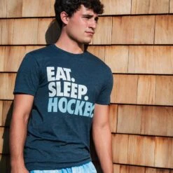 Hockey Short Sleeve T-Shirt - Eat. Sleep. Hockey. 10 Hockey Short Sleeve T-Shirt - Eat. Sleep. Hockey. -Sport Gift Store hk 04541 NAVY LIFESTYLE 2