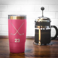 Hockey 20 Oz. Double Insulated Tumbler - Personalized Crossed Sticks -Sport Gift Store hk 04711 PINK COFFEE