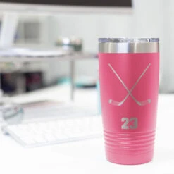 Hockey 20 Oz. Double Insulated Tumbler - Personalized Crossed Sticks -Sport Gift Store hk 04711 PINK DESK