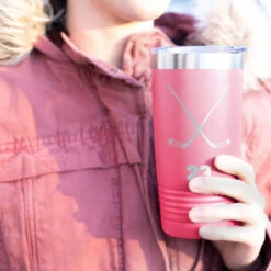 Hockey 20 Oz. Double Insulated Tumbler - Personalized Crossed Sticks -Sport Gift Store hk 04711 PINK MODEL