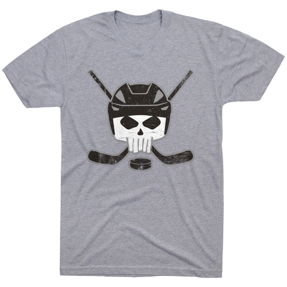 Hockey Short Sleeve Tee - Hockey Helmet Skull 3 Hockey Short Sleeve Tee - Hockey Helmet Skull