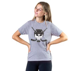 Hockey Short Sleeve Tee - Hockey Helmet Skull 8 Hockey Short Sleeve Tee - Hockey Helmet Skull -Sport Gift Store hk 04840 GRAY GIRLS