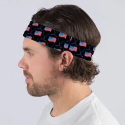 Hockey Multifunctional Headwear - Crossed Sticks And USA Flag Pattern RokBAND -Sport Gift Store hk 05290 BLACK MALE2