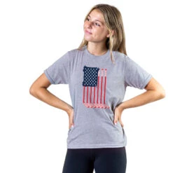 Hockey Short Sleeve T-Shirt - American Flag -Sport Gift Store hk 05297 GRAY GIRLS