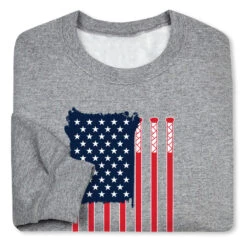 Hockey Crewneck Sweatshirt - American Flag -Sport Gift Store hk 05300 GRAY FOLD