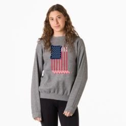 Hockey Crewneck Sweatshirt - American Flag -Sport Gift Store hk 05300 GRAY MODEL FEMALE
