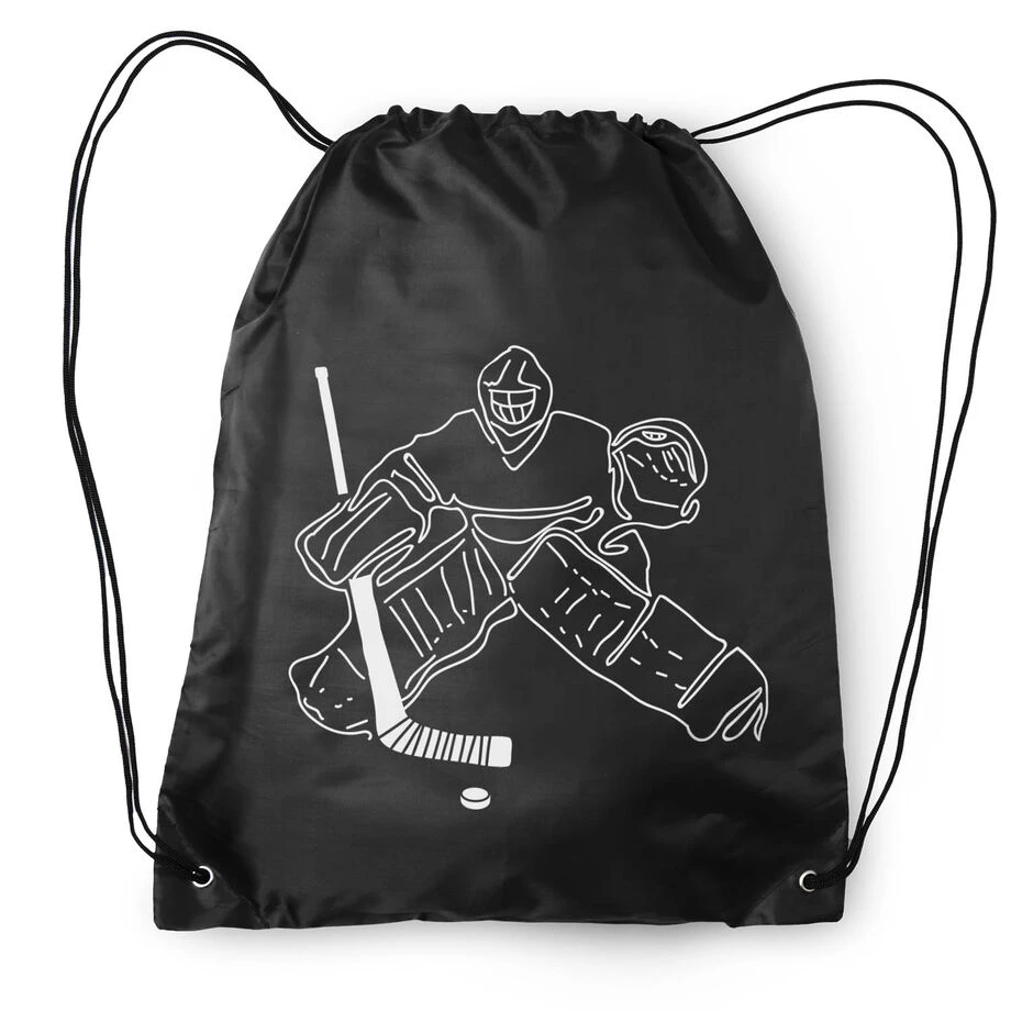 Hockey Drawstring Backpack - Hockey Goalie Sketch 4 Hockey Drawstring Backpack - Hockey Goalie Sketch - Image 2