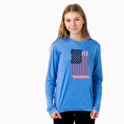 Hockey Long Sleeve Performance Tee - American Flag -Sport Gift Store hk 05703 LIGHTBLUE MODEL F