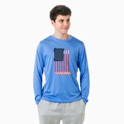 Hockey Long Sleeve Performance Tee - American Flag -Sport Gift Store hk 05703 LIGHTBLUE MODEL M