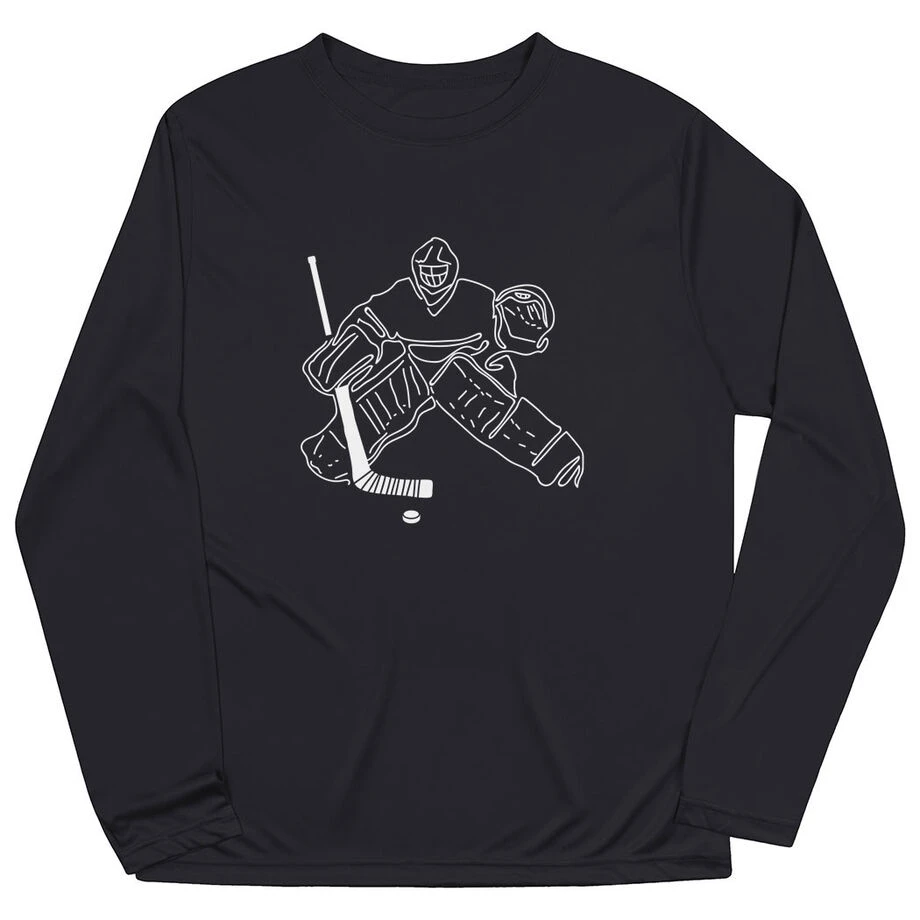 Hockey Long Sleeve Performance Tee - Hockey Goalie Sketch 3 Hockey Long Sleeve Performance Tee - Hockey Goalie Sketch