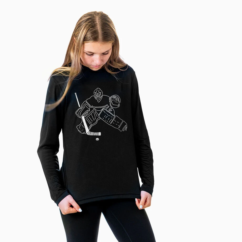 Hockey Long Sleeve Performance Tee - Hockey Goalie Sketch 5 Hockey Long Sleeve Performance Tee - Hockey Goalie Sketch - Image 3