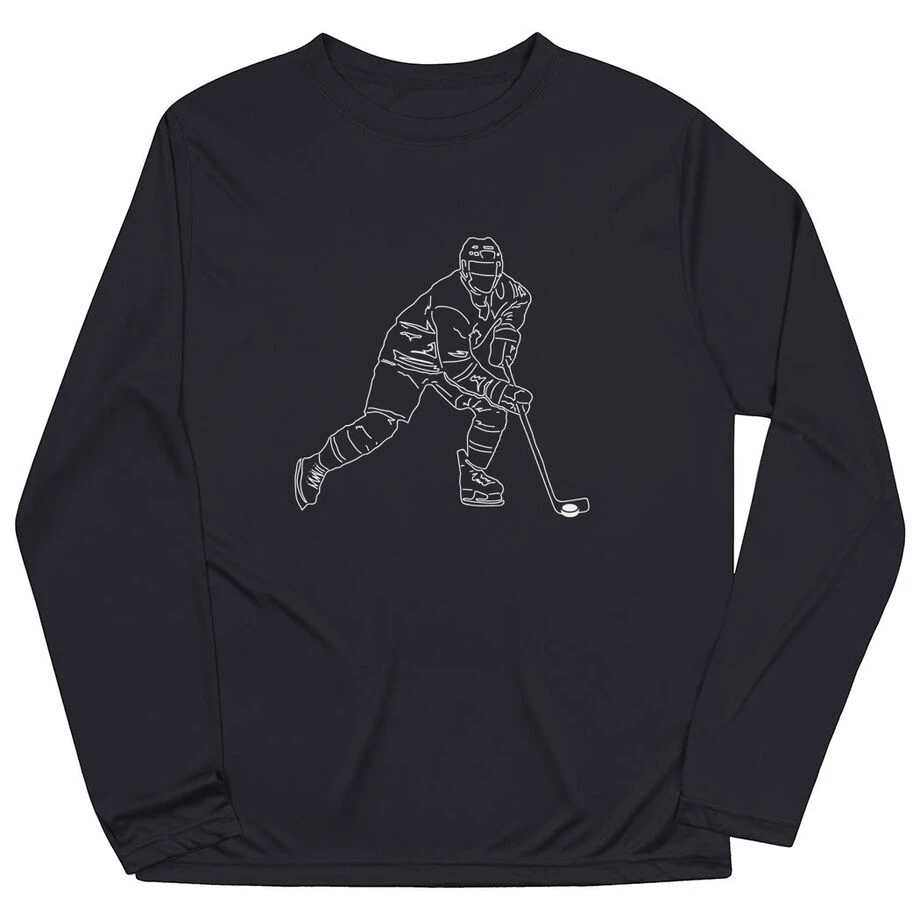 Hockey Long Sleeve Performance Tee - Hockey Player Sketch 3 Hockey Long Sleeve Performance Tee - Hockey Player Sketch