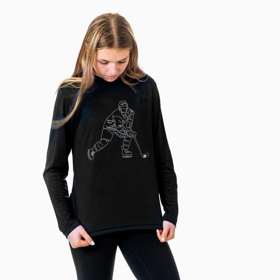 Hockey Long Sleeve Performance Tee - Hockey Player Sketch 5 Hockey Long Sleeve Performance Tee - Hockey Player Sketch - Image 3