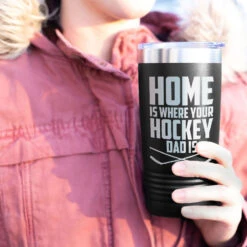 Hockey 20oz. Double Insulated Tumbler - Home Is Where Your Hockey Dad Is -Sport Gift Store hk 05758 BLACK MODEL