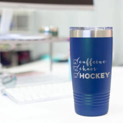 Hockey 20oz. Double Insulated Tumbler - Caffeine, Chaos And Hockey -Sport Gift Store hk 05765 ROYAL DESK