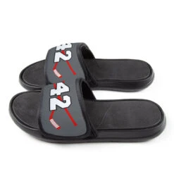 Hockey Repwell® Slide Sandals - Hockey Crossed Sticks With Number -Sport Gift Store hk 05777 GRAYRED SIDE