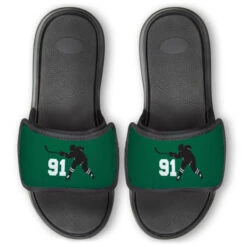 Hockey Repwell® Slide Sandals - Hockey Slapshot With Number
