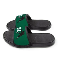 Hockey Repwell® Slide Sandals - Hockey Slapshot With Number -Sport Gift Store hk 05778 GREENBLACK SIDE