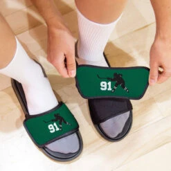 Hockey Repwell® Sandal Straps - Hockey Slapshot With Number -Sport Gift Store hk 05778 STRAPS GREENBLACK LIFESTYLE