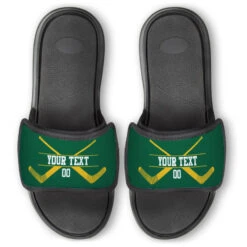 Hockey Repwell® Slide Sandals - Personalized Goalie Crossed Sticks -Sport Gift Store hk 05781 GREENYELLOW EXAMPLE