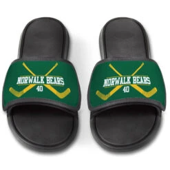 Hockey Repwell® Slide Sandals - Personalized Goalie Crossed Sticks -Sport Gift Store hk 05781 GREENYELLOW FRONT