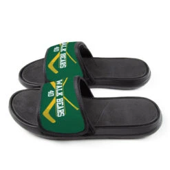 Hockey Repwell® Slide Sandals - Personalized Goalie Crossed Sticks -Sport Gift Store hk 05781 GREENYELLOW SIDE