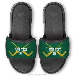 Hockey Repwell® Sandal Straps - Personalized Goalie Crossed Sticks -Sport Gift Store hk 05781 STRAPS GREENYELLOW EXAMPLE