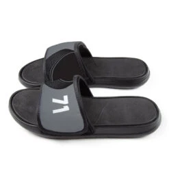 Hockey Repwell® Slide Sandals - Puck And Number Reflected -Sport Gift Store hk 05784 GRAY SIDE