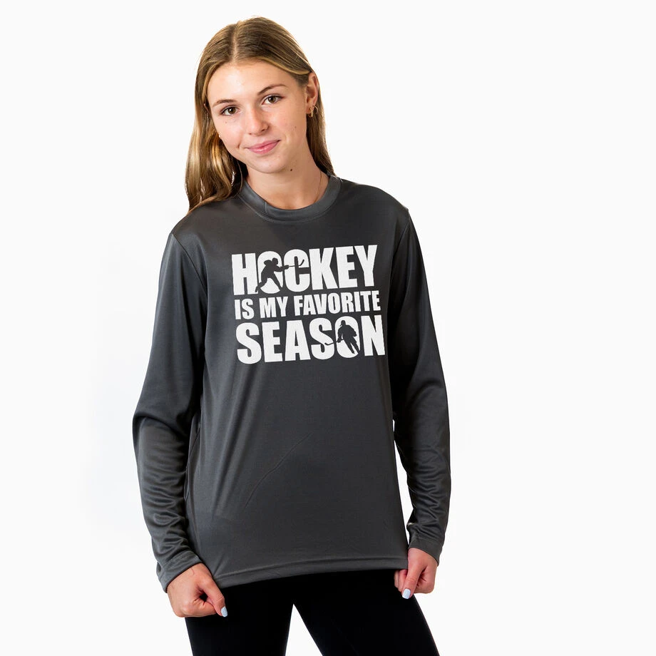 Hockey Long Sleeve Performance Tee - Hockey Is My Favorite Season 5 Hockey Long Sleeve Performance Tee - Hockey Is My Favorite Season - Image 3