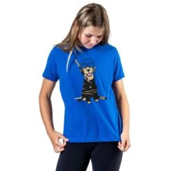 Hockey Short Sleeve T-Shirt - Hunter The Hockey Dog -Sport Gift Store hk 05916 ROYAL GIRLS